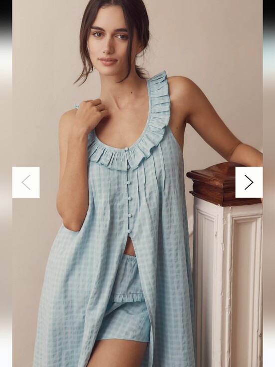 Anthropologie Other - Anthropologie Teal Searsucker Sleeveless Ruffle Two Piece Pajamas Set Size XL